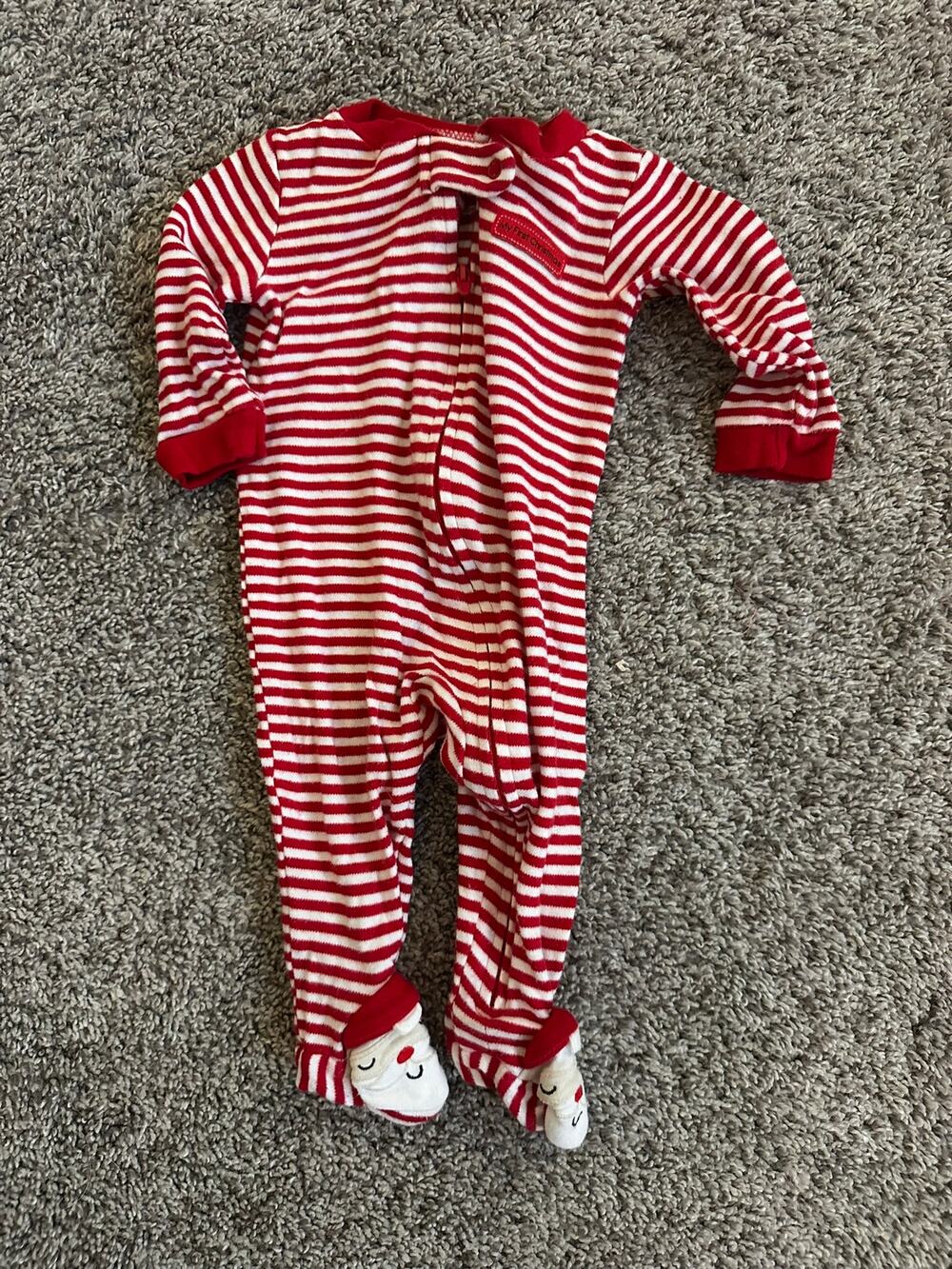 Carter's Size 3M My First Christmas Red Striped Santa Footed Zip Sleeper